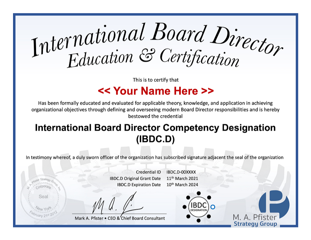 IBDC.D - International Board of Director Certificate